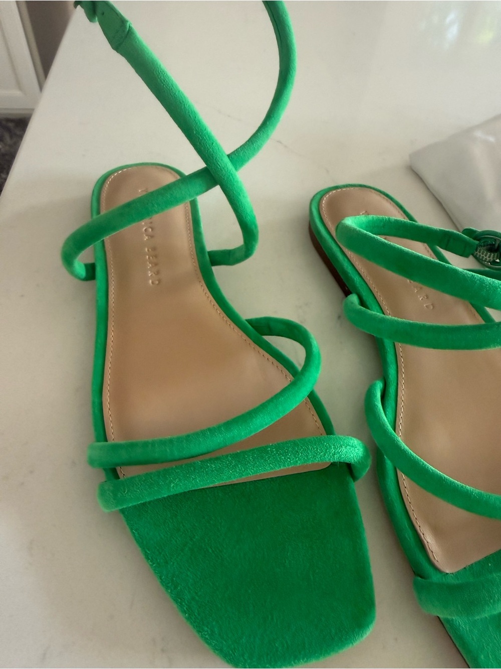 Veronica Beard Vibrant Green Suede Strappy Flat Sandals - Picture 5 of 5